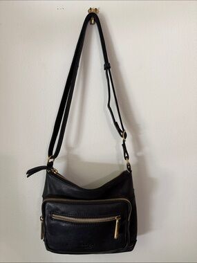 Margot New York-Black Leather Crossbody Bag with Gold Hardware-Classic Everyday